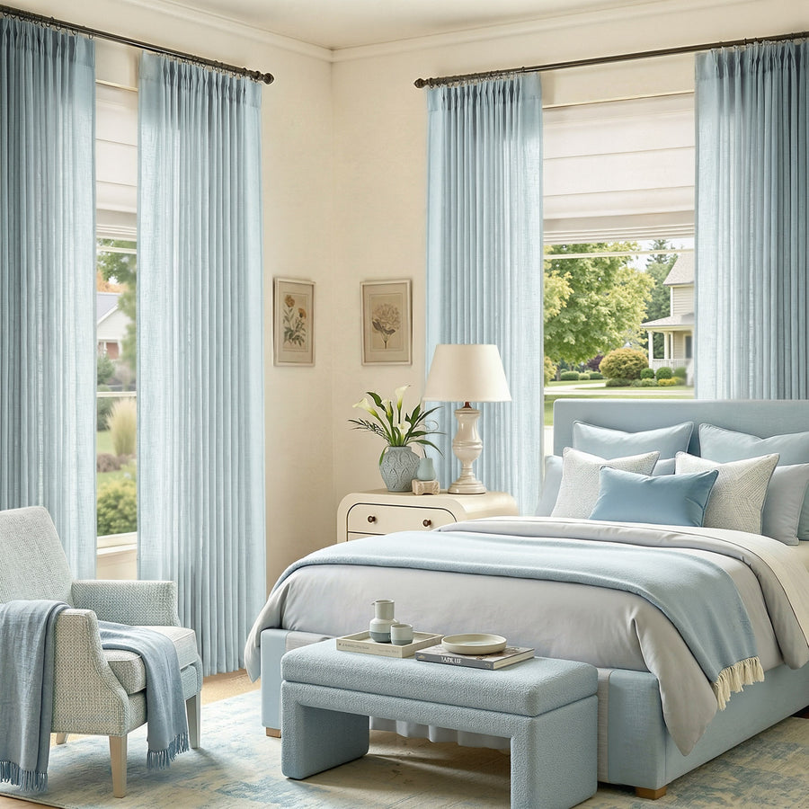 Pinch Pleat Linen Blend Curtains - Jinchan Home