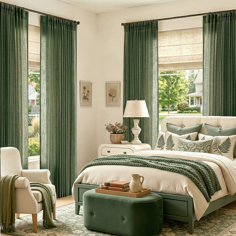 Pinch Pleat Linen Blend Curtains - Jinchan Home