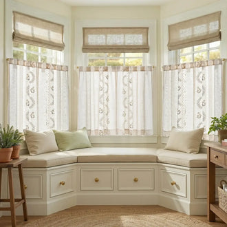 
                    
                      Vintage Wavy Floral Embroidery Kitchen Curtains - Jinchan Home
                    
                  