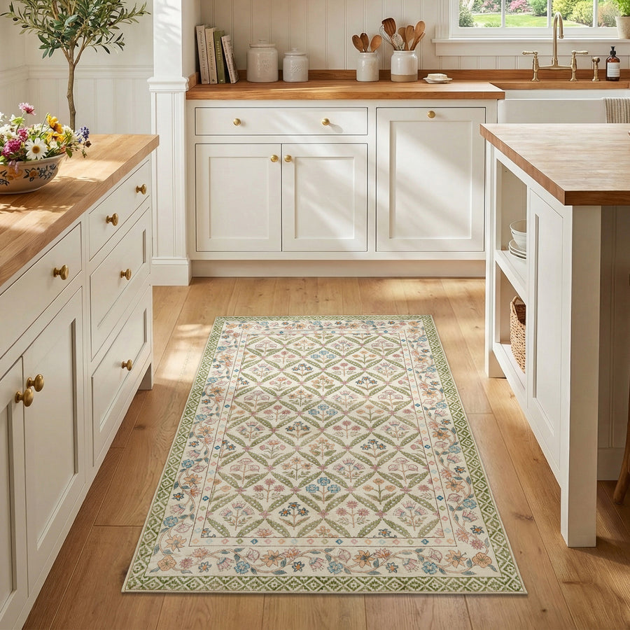 Vintage Floral Polypropylene Area Rug - Jinchan Home