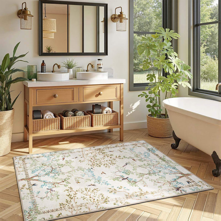 Branches & Birds Botanical Print Area Rug - Jinchan Home