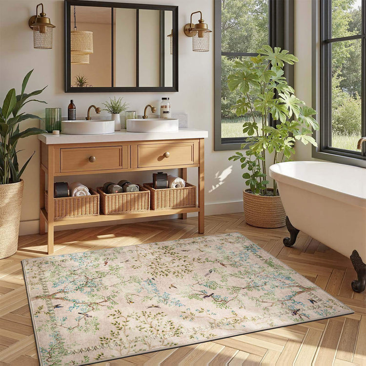 Branches & Birds Botanical Print Area Rug - Jinchan Home