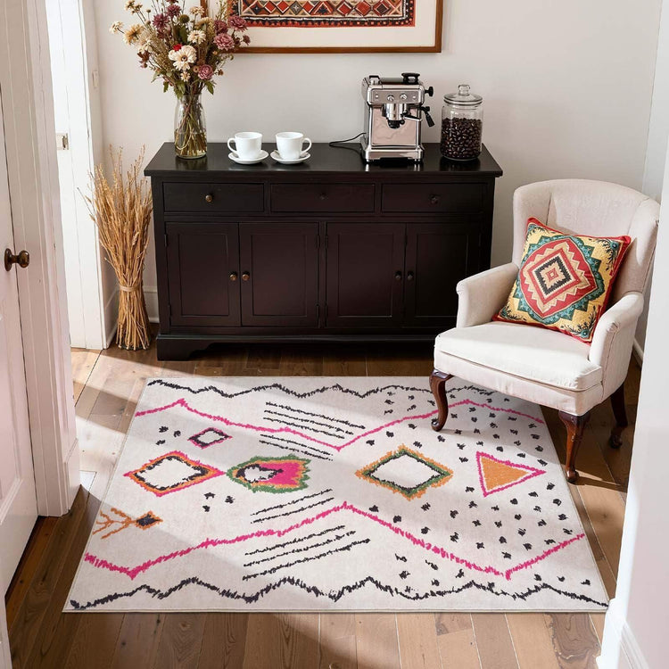 Boho Doodle Geometric Tribal Area Rug - Jinchan Home