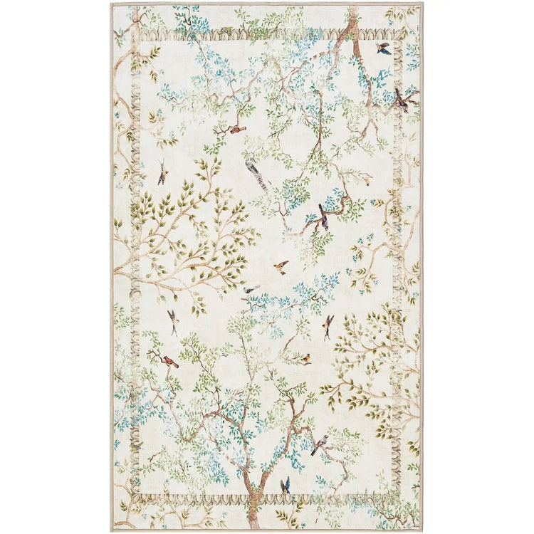Branches & Birds Botanical Print Area Rug - Jinchan Home