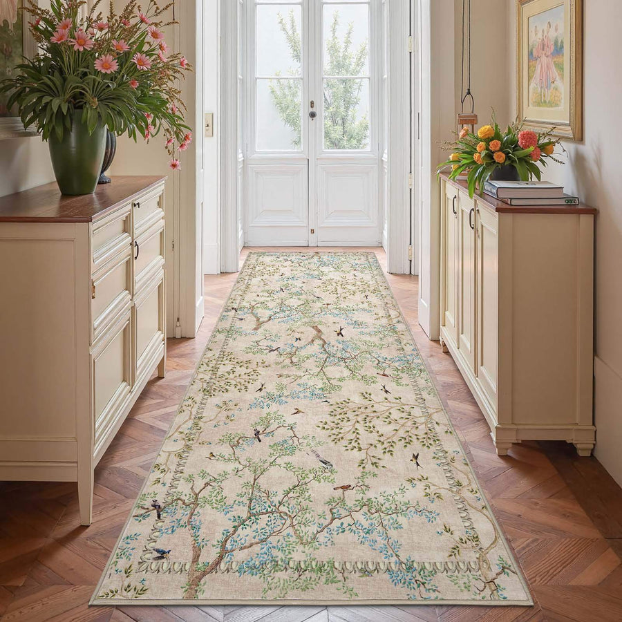 Branches & Birds Botanical Print Area Rug - Jinchan Home