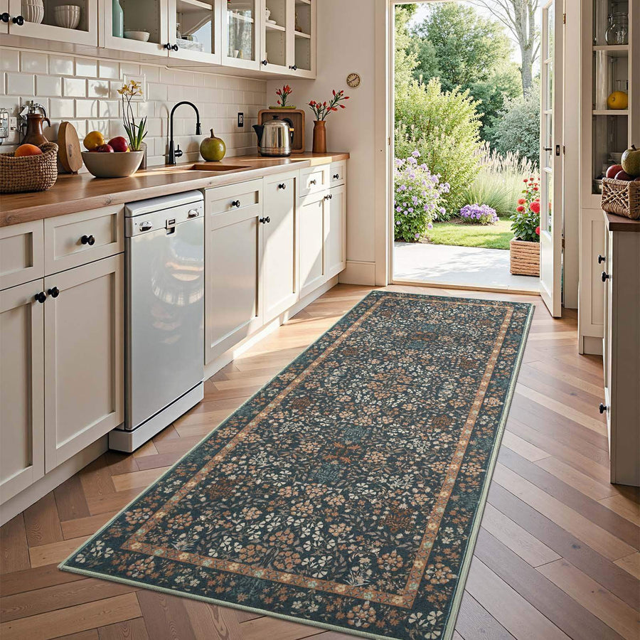 Hand-Painted Vintage Foliage & Floral Area Rug - Jinchan Home