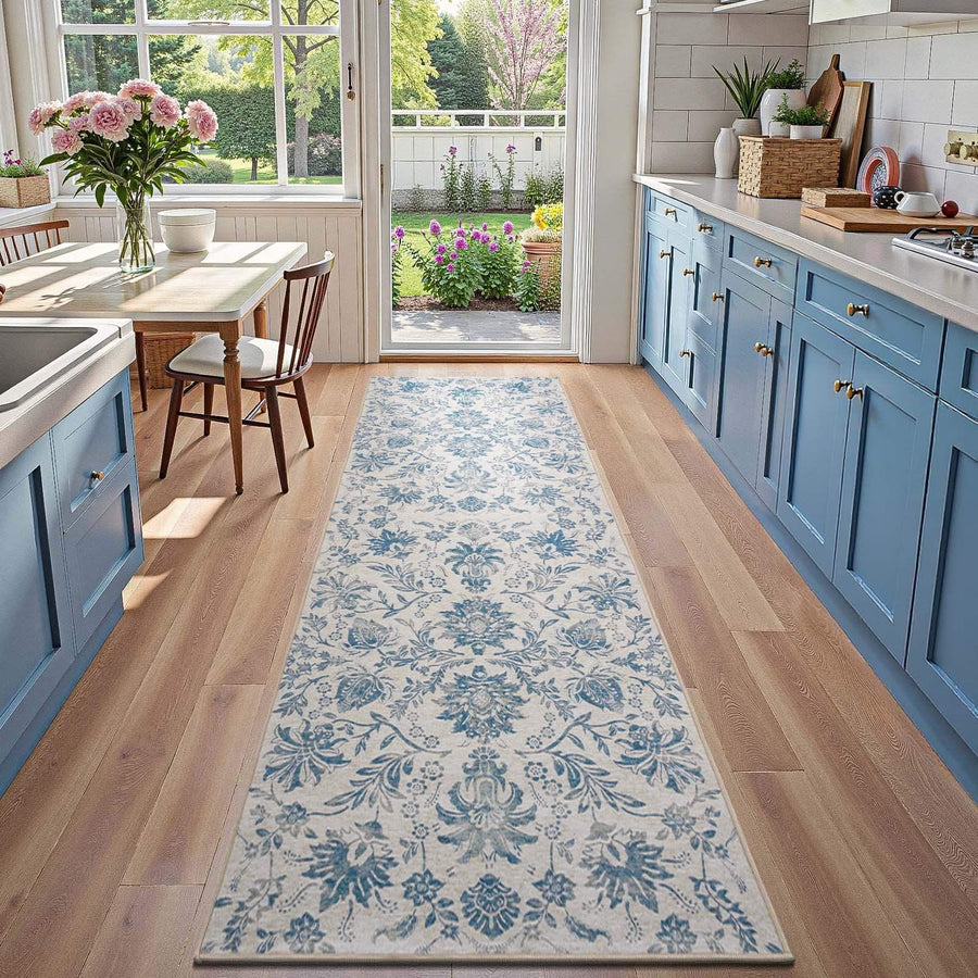 Vintage Distressed Large Floral Scrollwork Area Rug - Jinchan Home