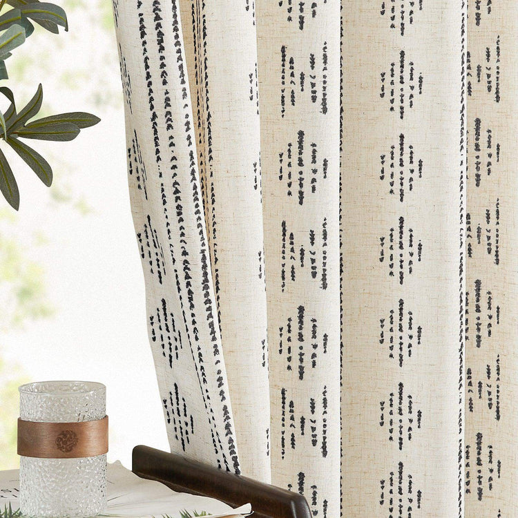 Boho Tribal Pattern 3-in-1 Linen-Blend Curtains - Jinchan Home