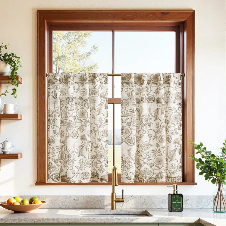 
                    
                      Vintage Symmetrical Vine & Floral Pattern Kitchen Curtains - Jinchan Home
                    
                  