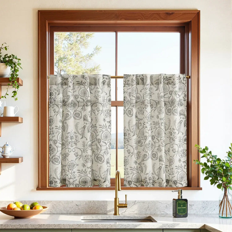 Vintage Symmetrical Vine & Floral Pattern Kitchen Curtains - Jinchan Home