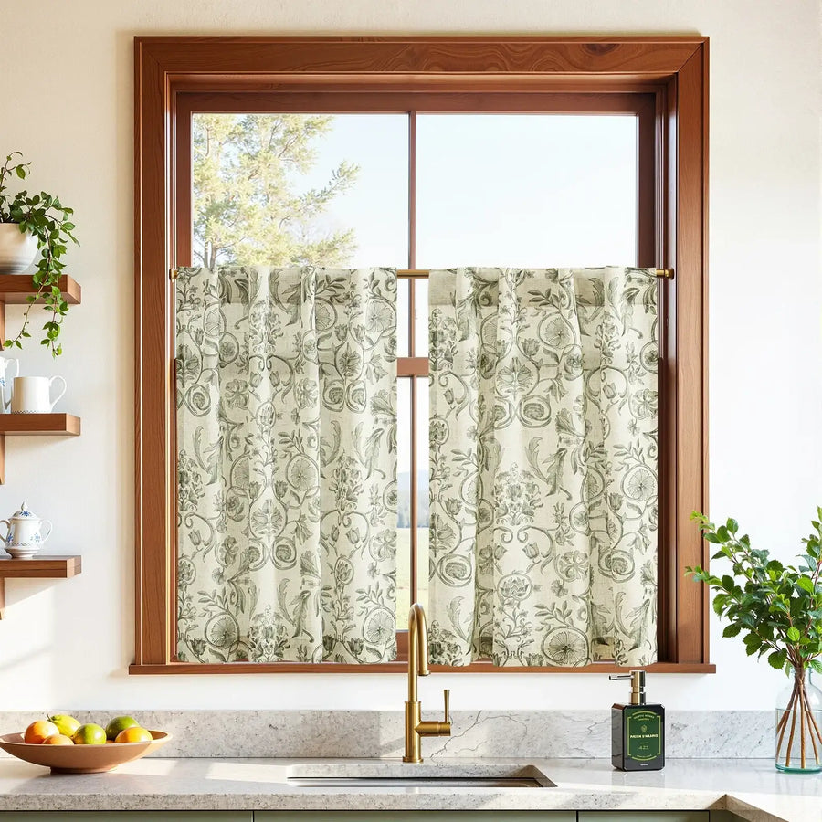 Vintage Symmetrical Vine & Floral Pattern Kitchen Curtains - Jinchan Home
