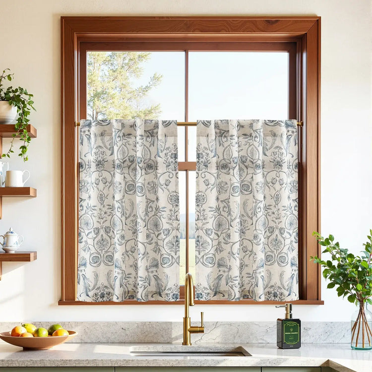 Vintage Symmetrical Vine & Floral Pattern Kitchen Curtains - Jinchan Home