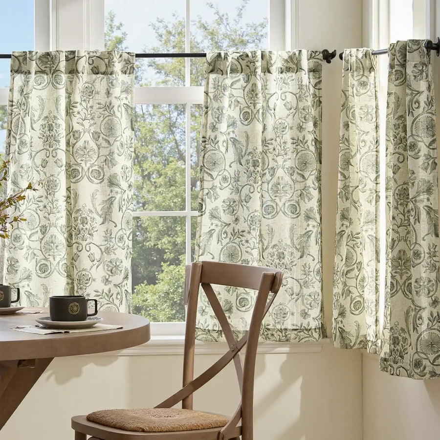 Vintage Symmetrical Vine & Floral Pattern Kitchen Curtains - Jinchan Home