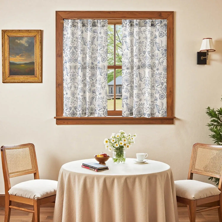 Vintage Symmetrical Vine & Floral Pattern Kitchen Curtains - Jinchan Home