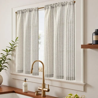 
                    
                      Colorful Striped Linen Wood Ear Edge Kitchen Curtains - Jinchan Home
                    
                  