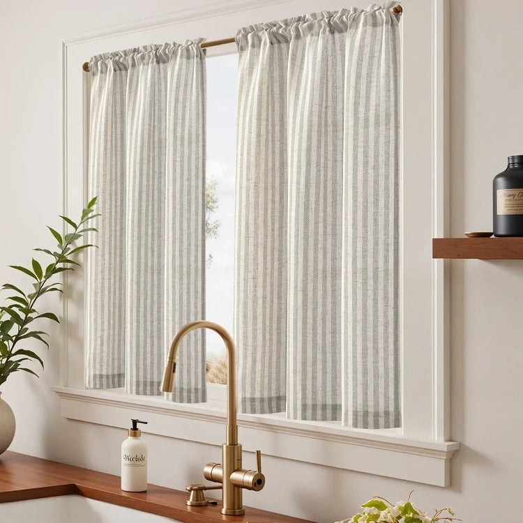 Colorful Striped Linen Wood Ear Edge Kitchen Curtains - Jinchan Home