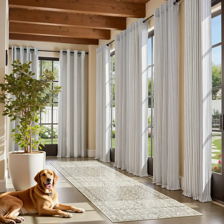 Fine-Striped Linen Blend Grommet Curtains - Jinchan Home