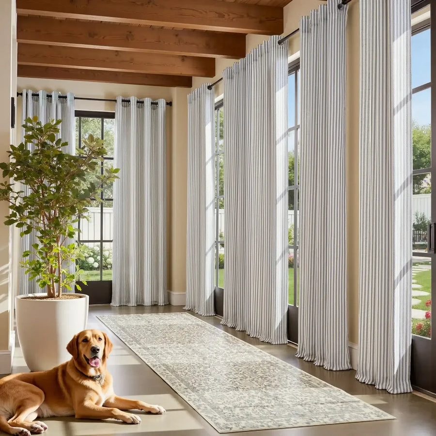 Fine-Striped Linen Blend Grommet Curtains - Jinchan Home