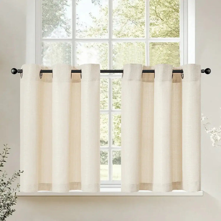 Solid Color Linen-Blend Grommet Kitchen Curtains - Jinchan Home