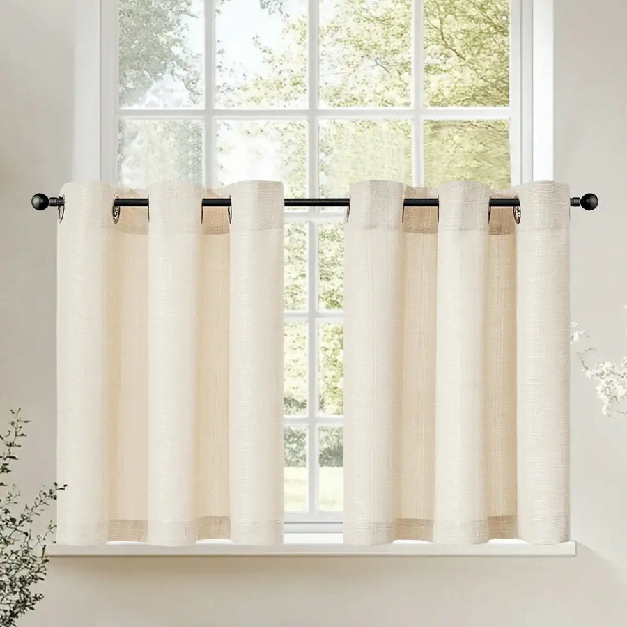 Solid Color Linen-Blend Grommet Kitchen Curtains - Jinchan Home