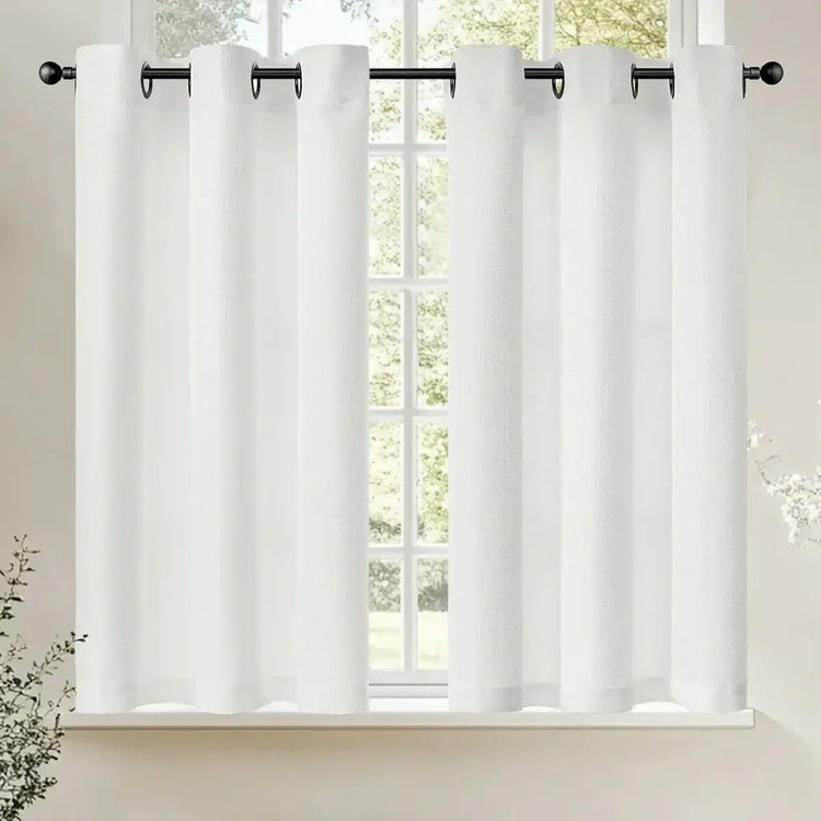 Solid Color Linen-Blend Grommet Kitchen Curtains - Jinchan Home