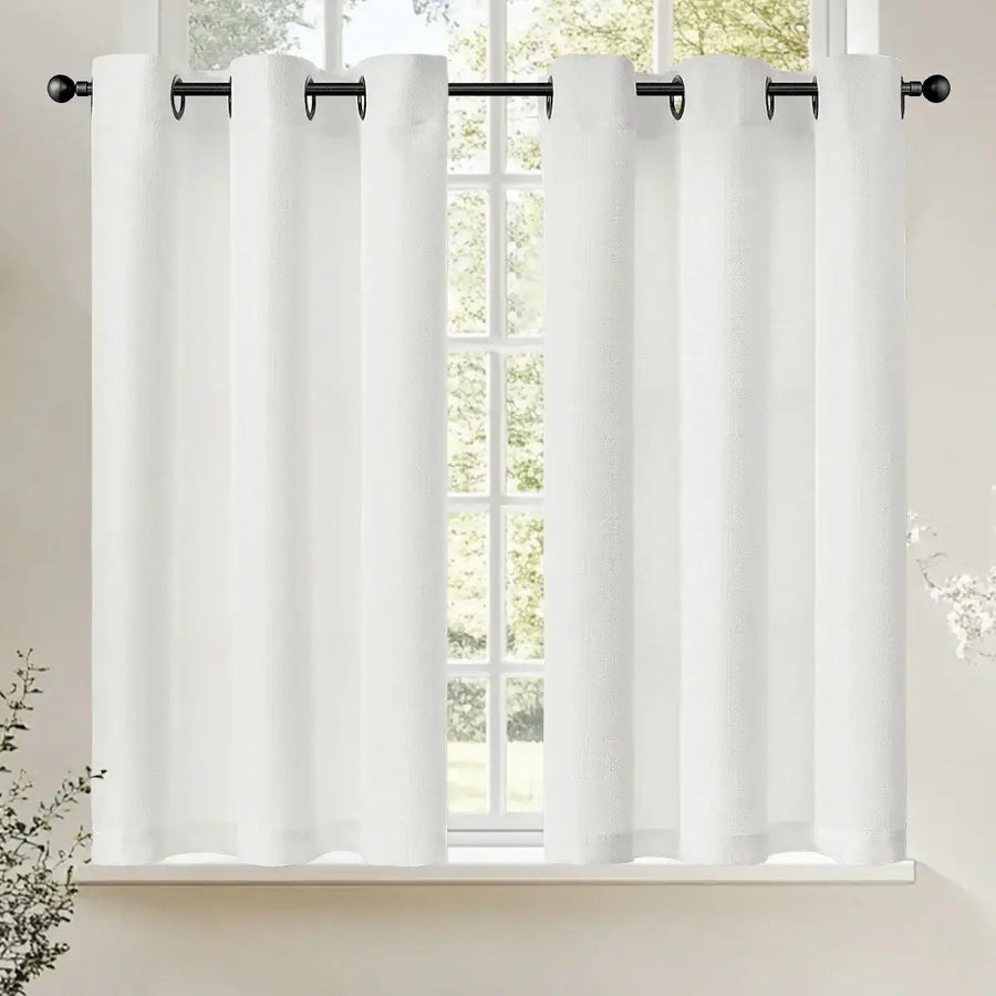 Solid Color Linen-Blend Grommet Kitchen Curtains - Jinchan Home