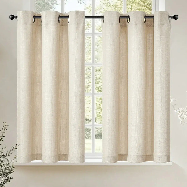 Solid Color Linen-Blend Grommet Kitchen Curtains - Jinchan Home