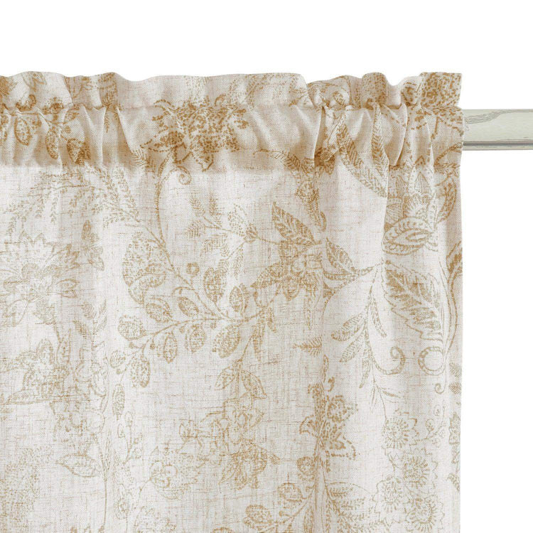 Vintage Scrollwork Floral Linen Kitchen Curtains - Jinchan Home