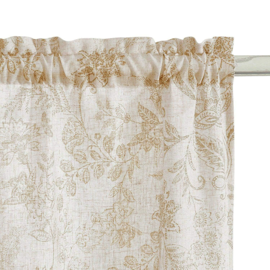 Vintage Scrollwork Floral Linen Kitchen Curtains - Jinchan Home