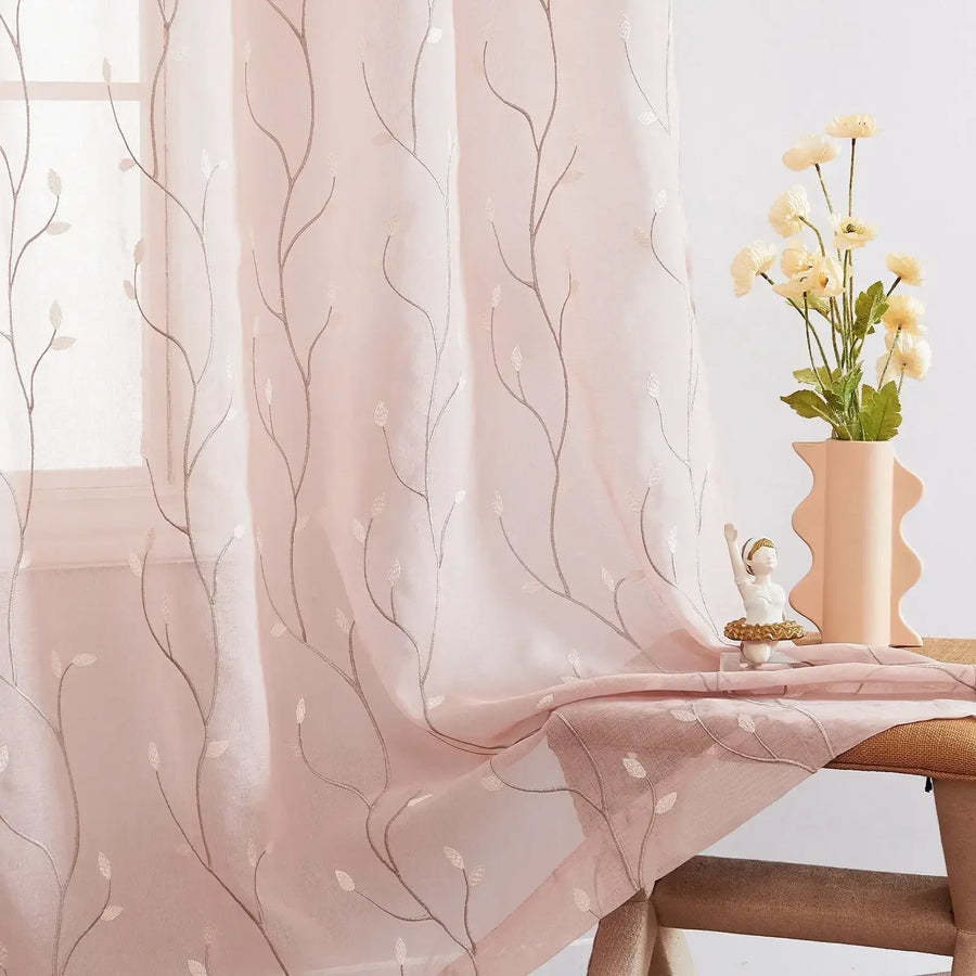 Leaf Embroidered Sheer Curtains - Jinchan Home