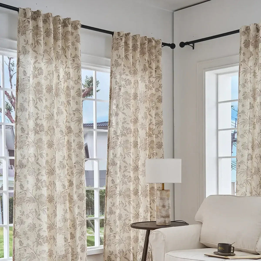 Vintage Botanical Vine Linen Curtains - Jinchan Home