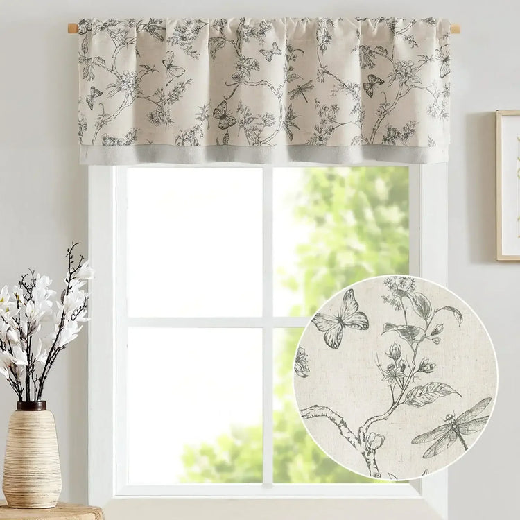 Botanical Butterfly Print Linen Valance - Jinchan Home