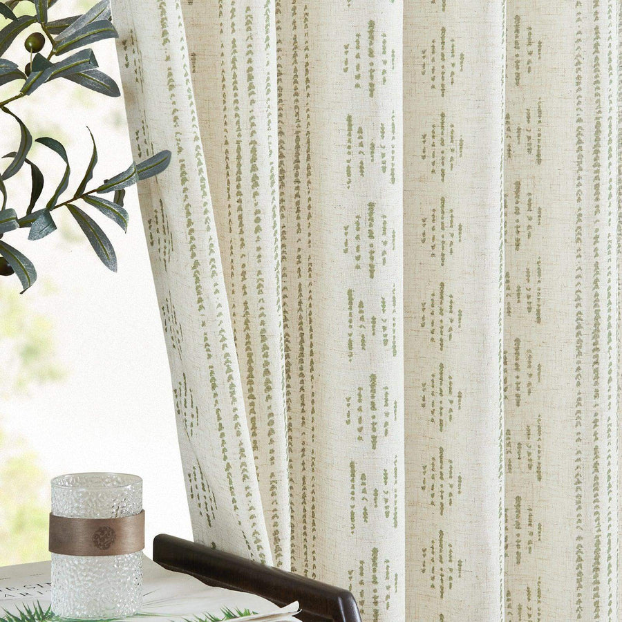 Boho Tribal Pattern 3-in-1 Linen-Blend Curtains - Jinchan Home