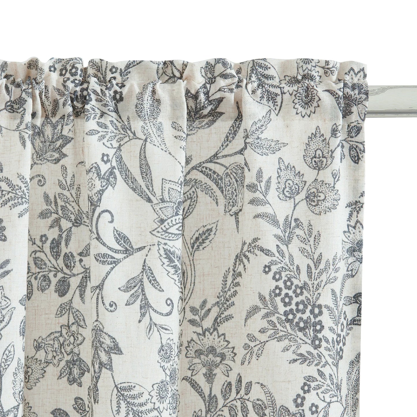 Vintage Scrollwork Floral Linen Kitchen Curtains - Jinchan Home