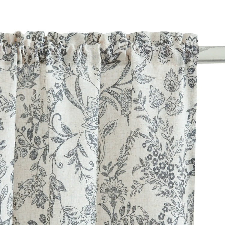 Vintage Scrollwork Floral Linen Kitchen Curtains - Jinchan Home