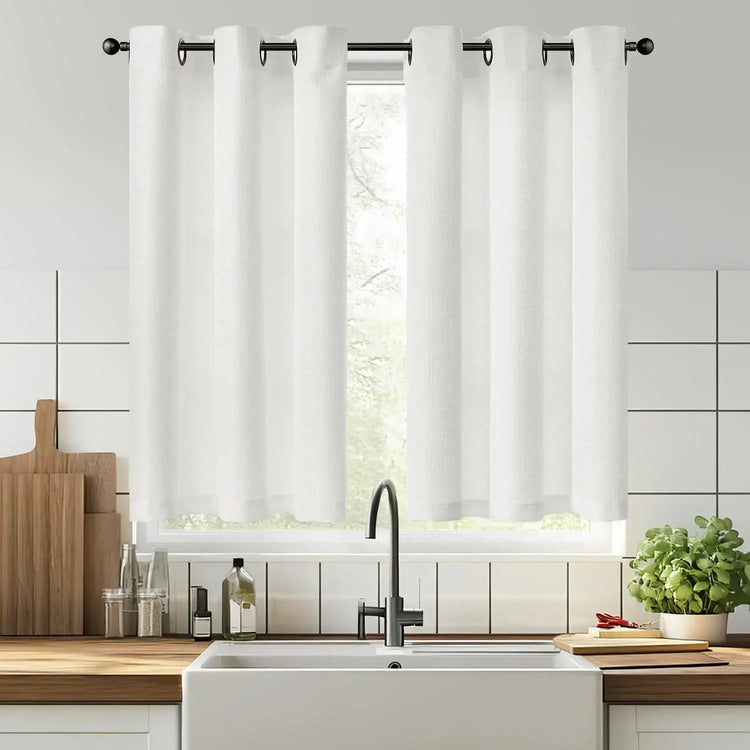 
                    
                      Solid Color Linen-Blend Grommet Kitchen Curtains - Jinchan Home
                    
                  