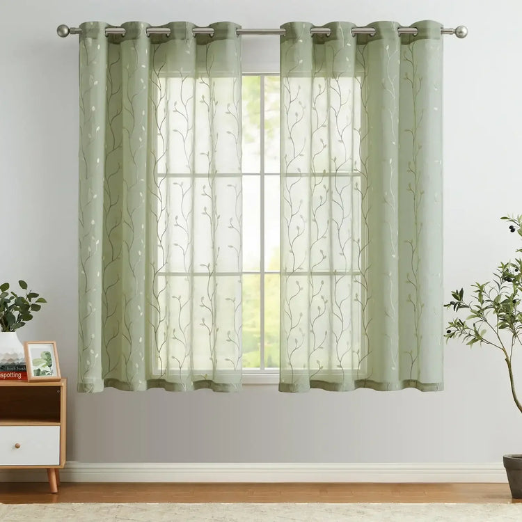 Leaf Embroidered Sheer Curtains - Jinchan Home
