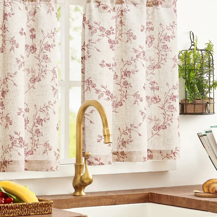 Bloom Vine Rod Pocket Kitchen Curtains - Jinchan Home