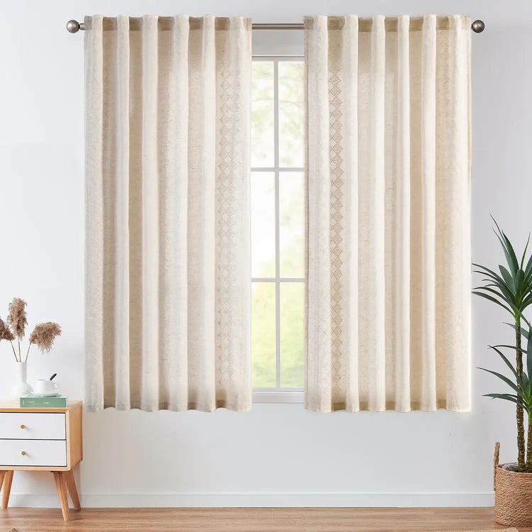 Embroidered Boho Ikat Geometric Curtains - Jinchan Home