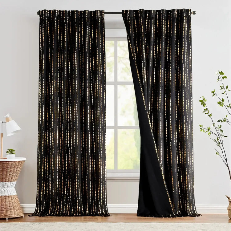 Boho Moon Phase Print Blackout Curtains - Jinchan Home