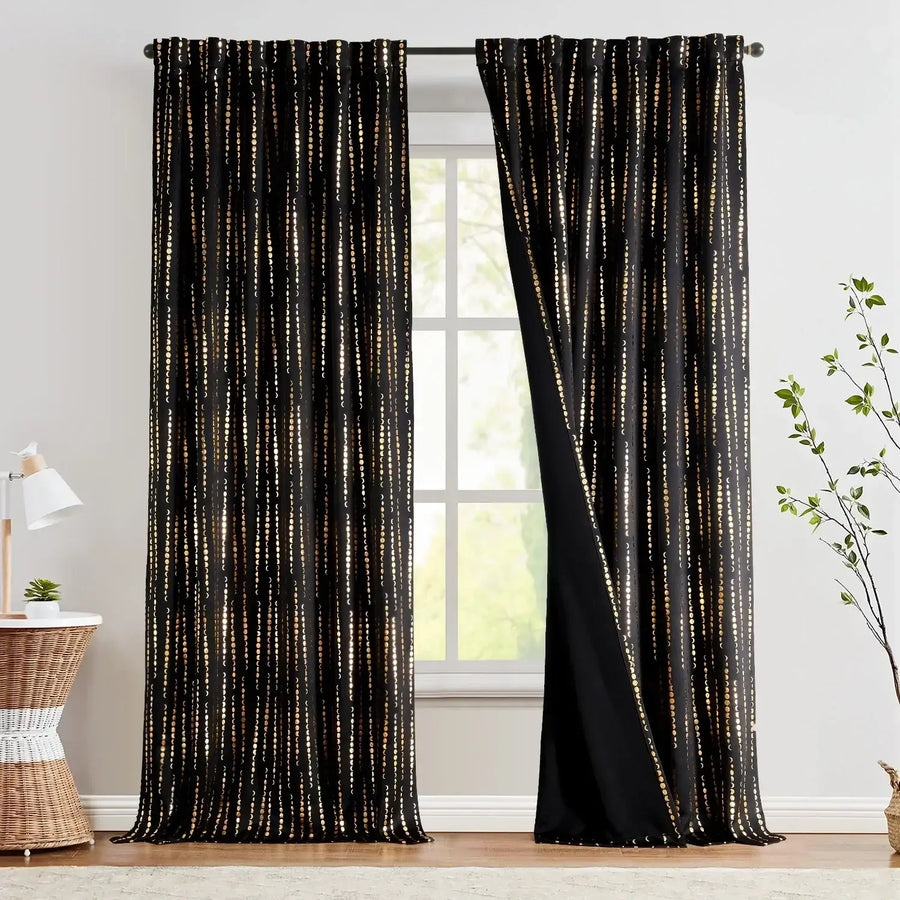 Boho Moon Phase Print Blackout Curtains - Jinchan Home