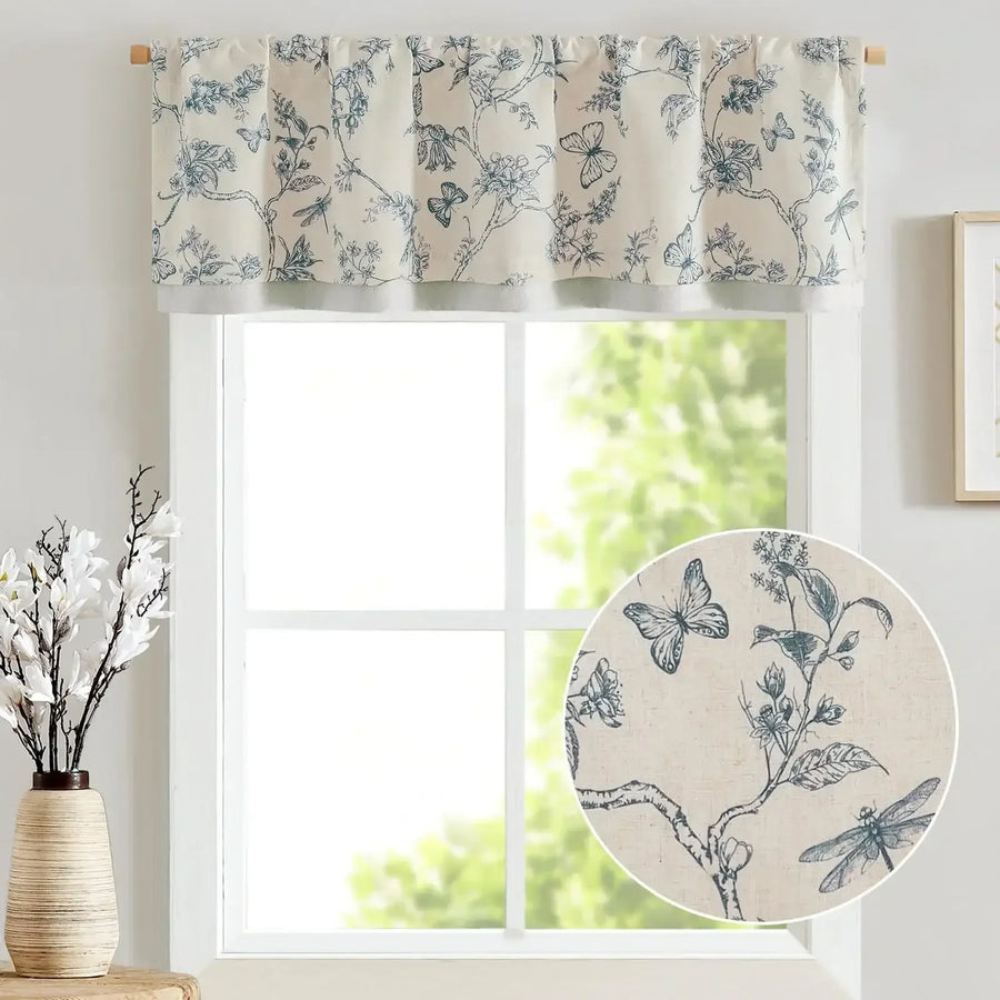 Botanical Butterfly Print Linen Valance - Jinchan Home