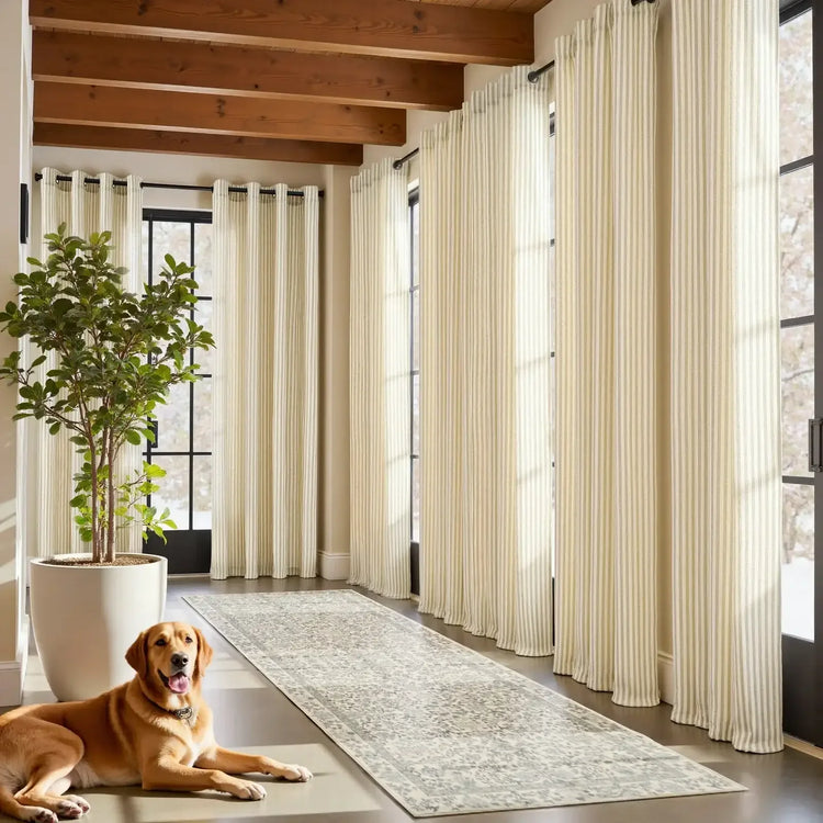 Fine-Striped Linen Blend Grommet Curtains - Jinchan Home