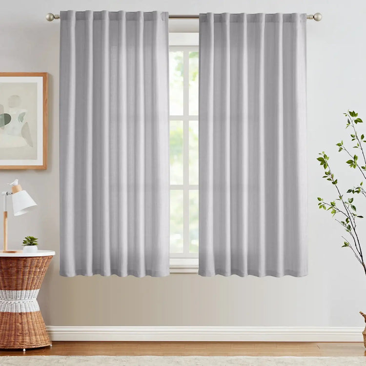 Solid Faux Linen Polyester 3-in-1 Curtains - Jinchan Home