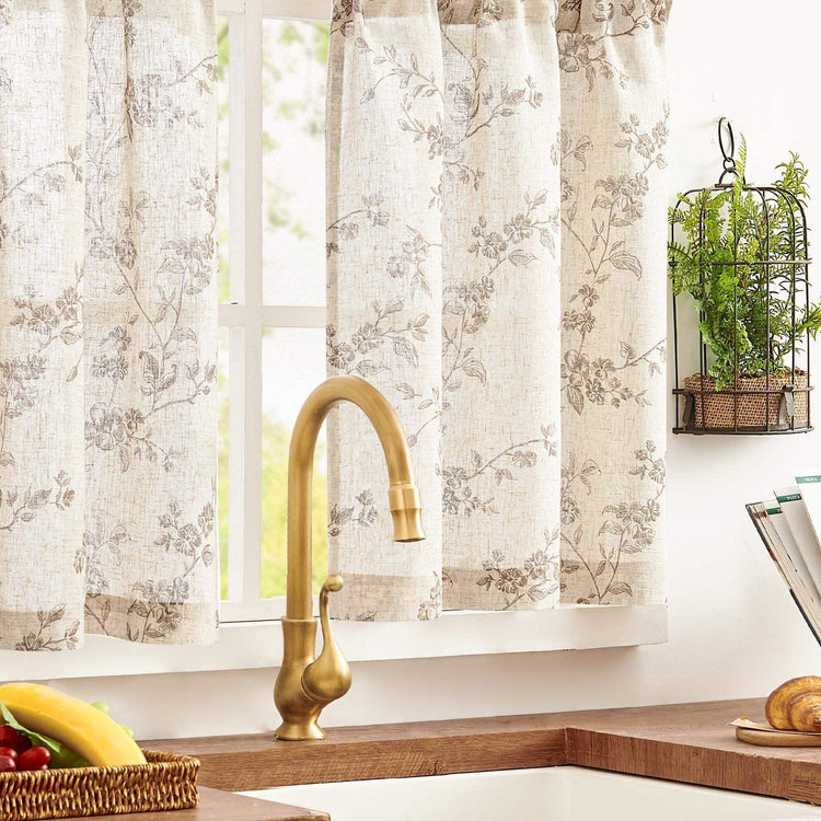 Bloom Vine Rod Pocket Kitchen Curtains - Jinchan Home