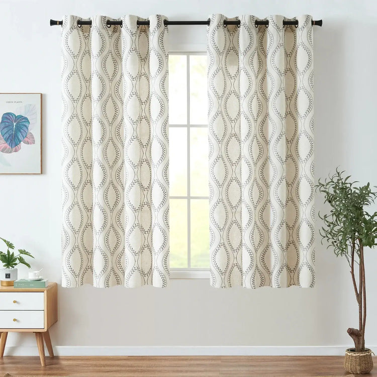 Boho Leaf Embroidered Geometric Curtains - Jinchan Home