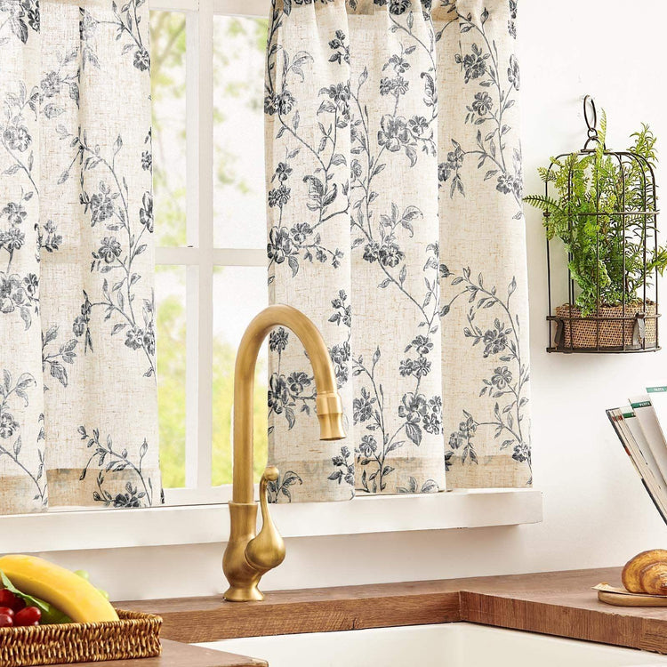 Bloom Vine Rod Pocket Kitchen Curtains - Jinchan Home