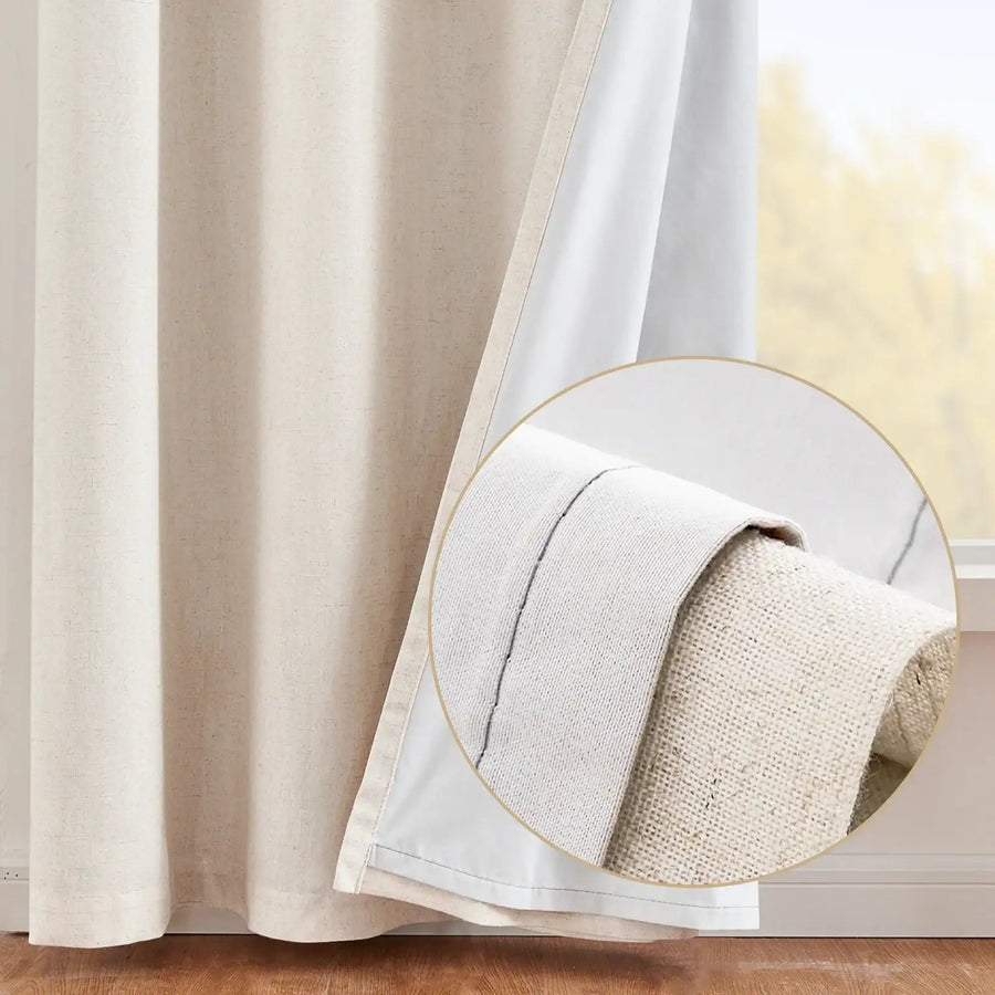 Linen-Blend Solid Grommet Curtains Blackout Lining - Jinchan Home