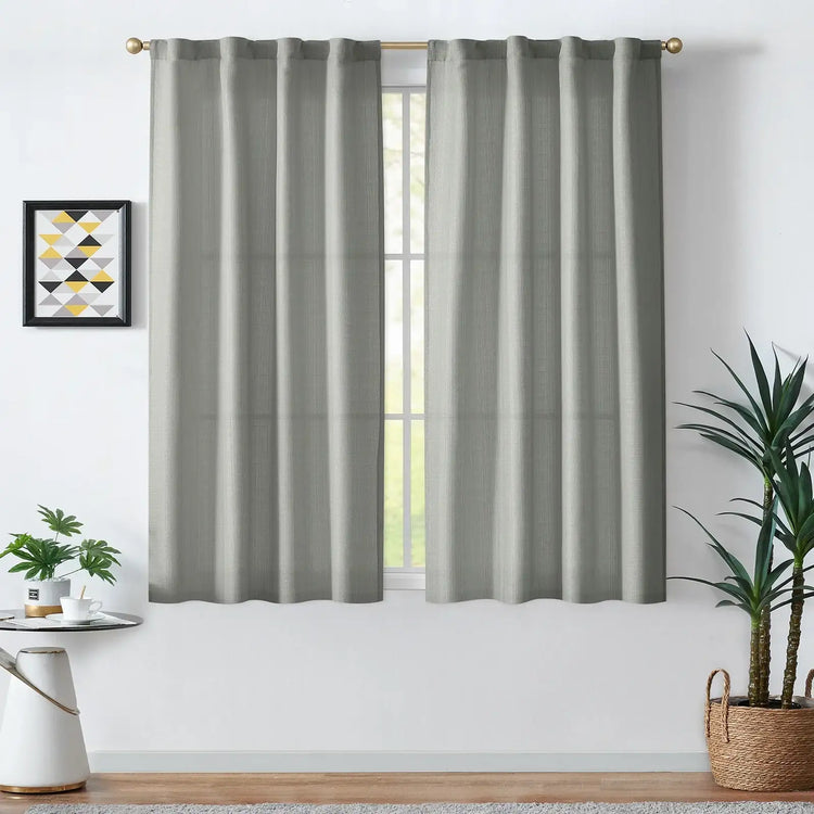 Solid Faux Linen Polyester 3-in-1 Curtains - Jinchan Home