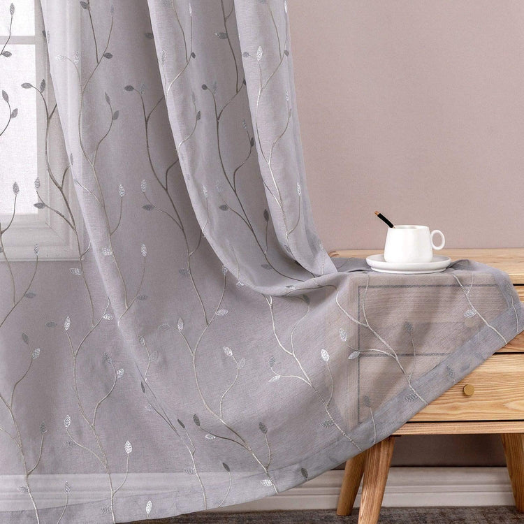 Leaf Embroidered Sheer Curtains - Jinchan Home